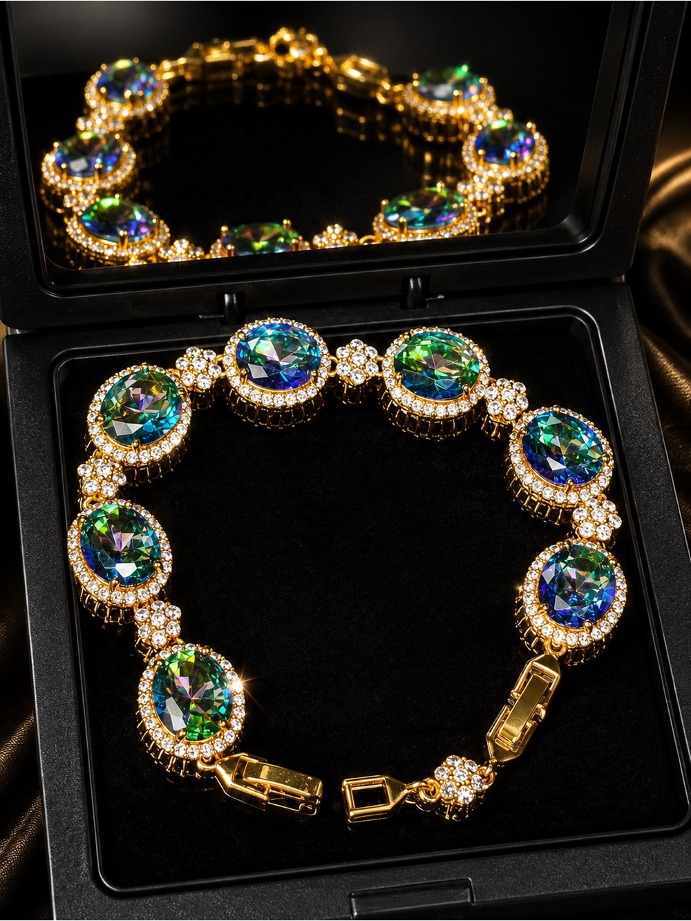 Gold Bracelet with Multicolor Mystic Topaz Stones